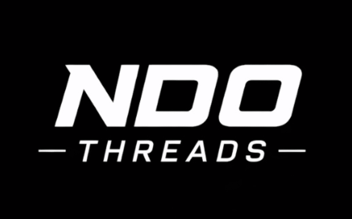 NDO Threads logo featuring bold white “NDO” lettering above the word “Threads” with horizontal lines on each side, displayed on a black background, representing the No Days Off Threads clothing brand.